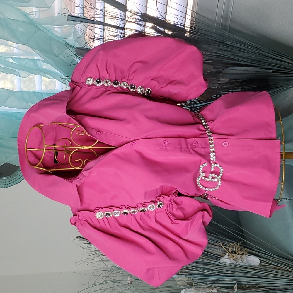 Fuchsia Pink Blush Bedazzled Top